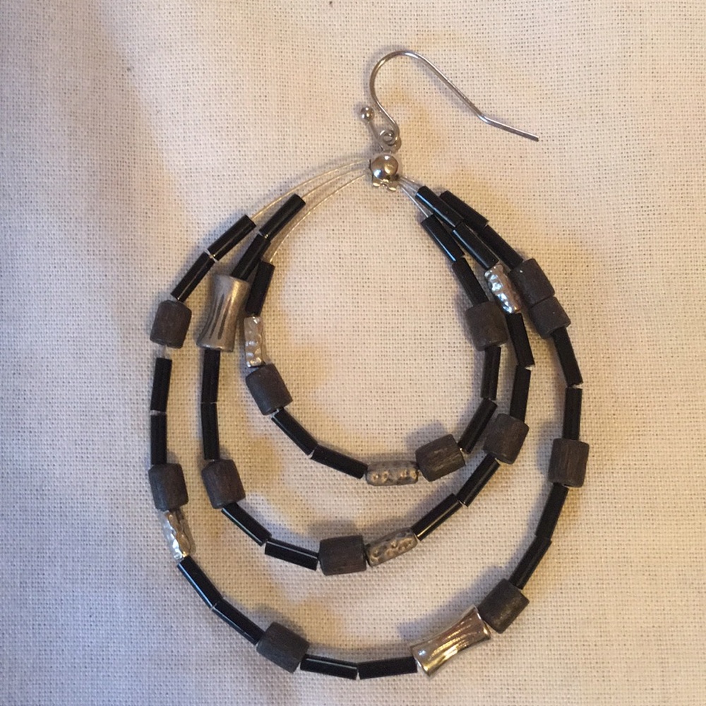Silver beaded drop earrings